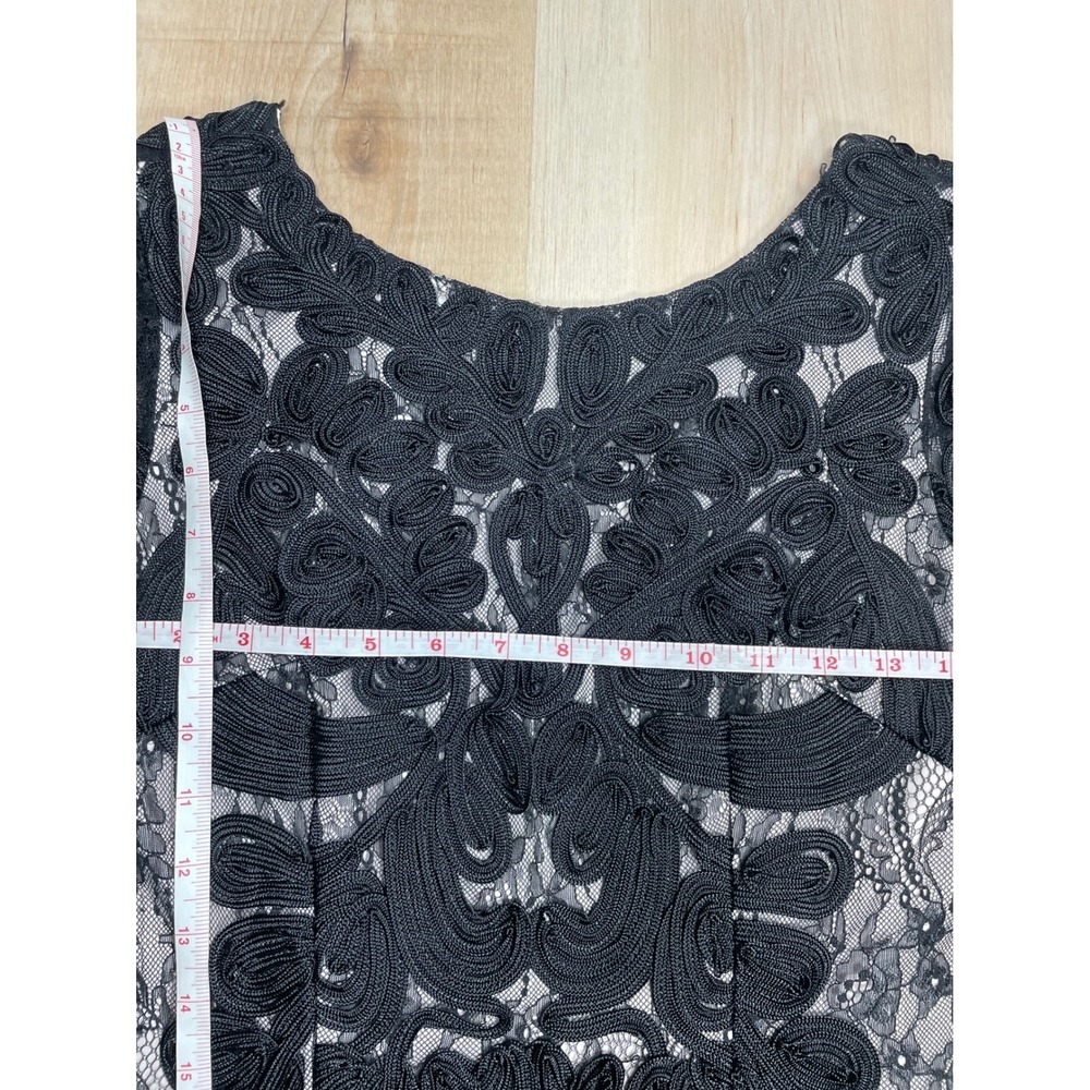 JS Collections Black Soutache Lace Sheath Dress Short Sleeve Midi Size 2 - Picture 12 of 13